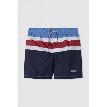 Pantaloni scurti de baie cu model colorblock si snur