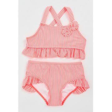 Costum de baie cu doua piese - dungi si volane