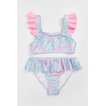 Costum de baie cu doua piese si aplicatii de volane