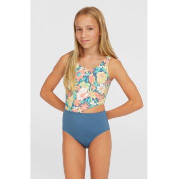 Costum de baie cu model floral si decupaj