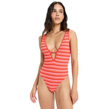 Costum de baie intreg cu decolteu in V si dungi