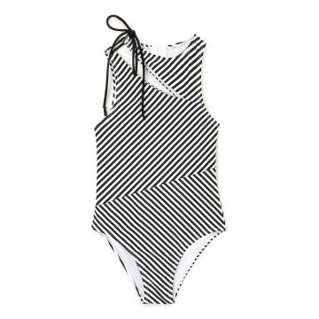 Costum de baie intreg cu model cu dungi