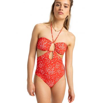 Costum de baie intreg cu model floral si decupaje