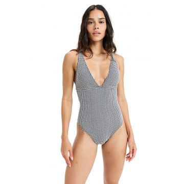 Costum de baie intreg - in carouri si decolteu in V