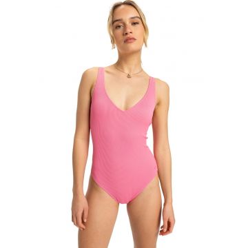 Costum de baie intreg striat cu bretele ajustabile