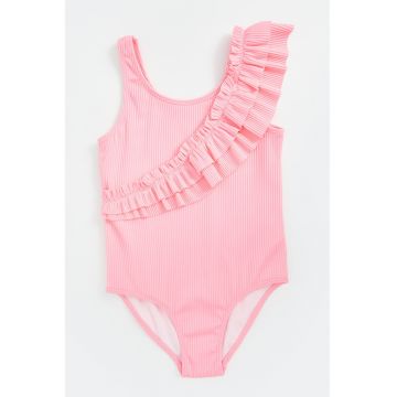 Costum de baie intreg striat cu garnitura cu volane