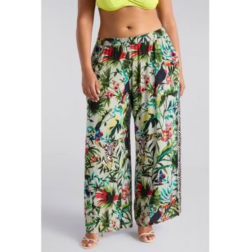 Pantaloni drepti cu model tropical