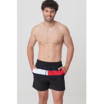 Pantaloni scurti de baie cu logo si snur in talie