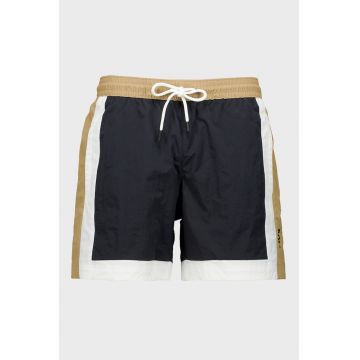 Pantaloni scurti de baie cu model colorblock si snur