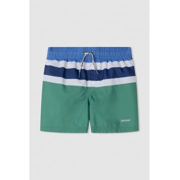 Pantaloni scurti de baie cu model colorblock si snur