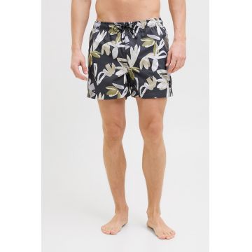 Pantaloni scurti de baie cu model floral si talie ajustabila