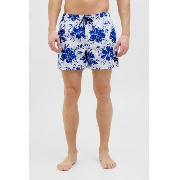 Pantaloni scurti de baie cu model floral si talie ajustabila
