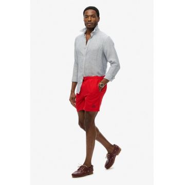 Pantaloni scurti de baie cu model uni si talie ajustabila