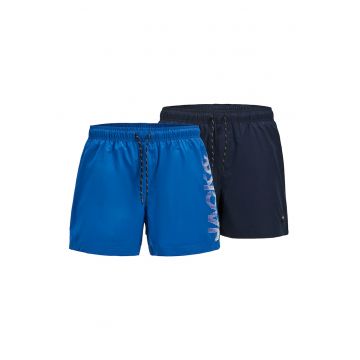 Pantaloni scurti de baie cu snur de ajustare si model uni