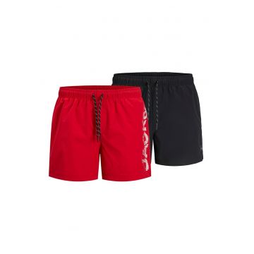 Pantaloni scurti de baie cu snur de ajustare si model uni
