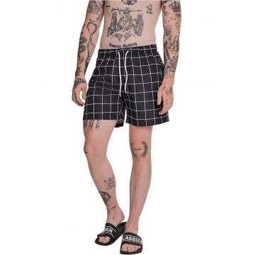 Pantaloni scurti de baie cu snur in talie si model in carouri
