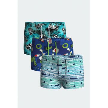 Set de pantaloni scurti de baie cu snur si imprimeu - 3 perechi