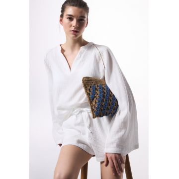 Bluza de plaja supradimensionata cu decolteu in V - din bumbac