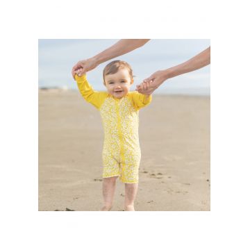 Costum de baie cu protectie solara UPF 50+ -  - Swimster Bloom - Galben cu floricele - pentru fetite sau baietei