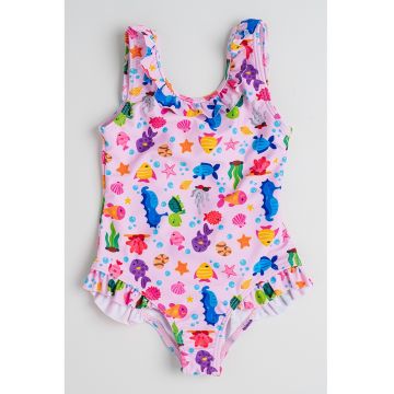 Costum de baie intreg cu model si aplicatii cu volane