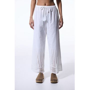 Pantaloni de plaja - de bumbac - cu dantela Sangallo