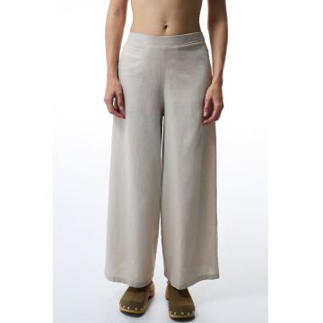 Pantaloni din amestec de in cu talie medie