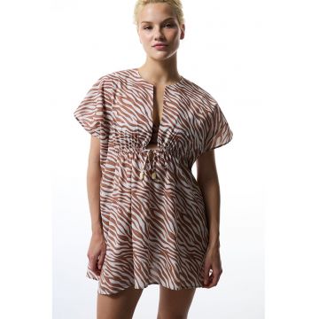 Rochie de plaja cu animal print - din bumbac - pentru plaja