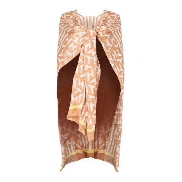Rochie de plaja tip poncho cu imprimeu logo -