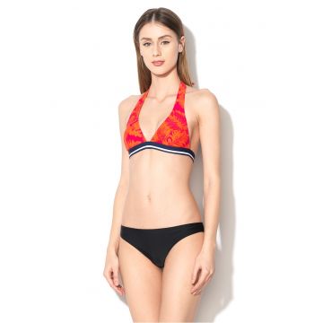Sutien de baie halter oranj mandarina cu fucsia Sunny Beach
