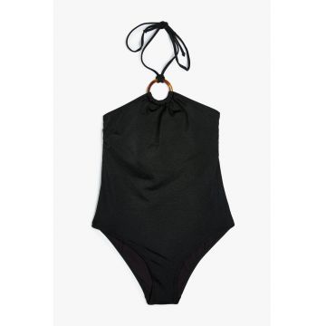 Costum de baie intreg cu cordon - decolteu halter si aspect stralucitor