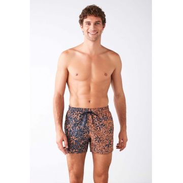 Pantaloni scurti de baie cu snur si model tropical