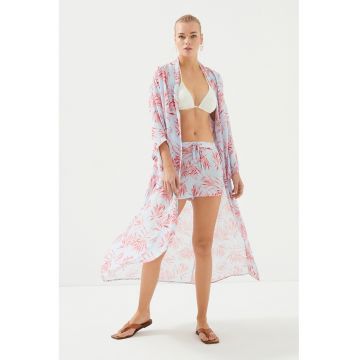 Pantaloni scurti de plaja cu snur si model floral
