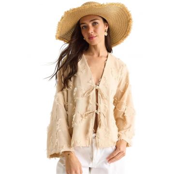 Kimono cu  cu broderie - bej