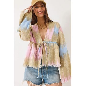 Kimono pentru plaja colorat - LUCCI cu pompon -  multicolor