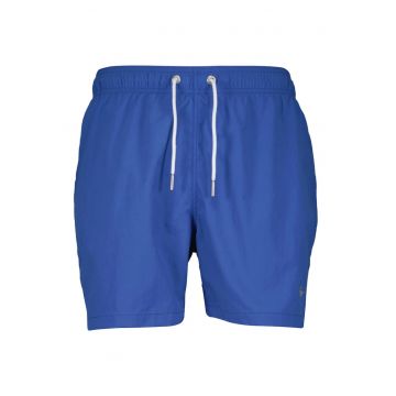 Pantaloni scurti de baie cu model uni si talie ajustabila
