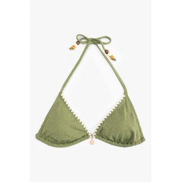 Sutien triunghiular de baie cu broderie si accesoriu