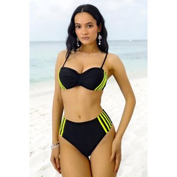 Costum baie doua piese BeLLaSun, cu linie sport si sutien cu push up, Negru