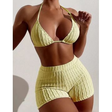 Costum de baie cu pantaloni scurti si bikini Prosecco Galben