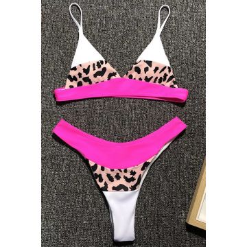 Costum de baie, doua piese, Isabelle, roz-leopard