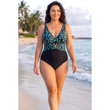 Costum de baie intreg LAGOON, cu slip basic si insertie metalica in V, Turquoise