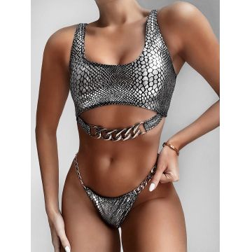 Costum de baie stralucitor ReptileSkin Matrix Silver