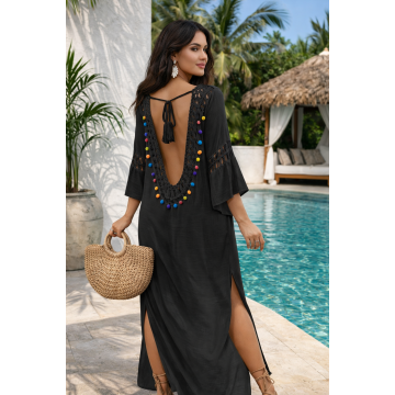 Rochie vaporoasa de plaja cu spate decupat Santorini Cover-Up Neagra