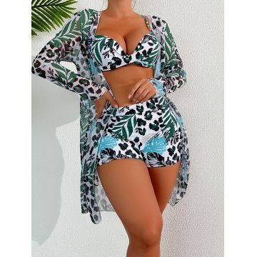 Set 3 piese Costum de baie cu pantaloni scurti si tunica Gibraltar Verde