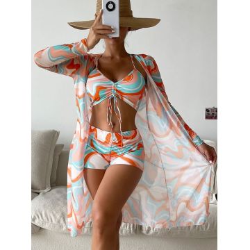 Set 3 piese Costum de baie si tunica Americano Crem