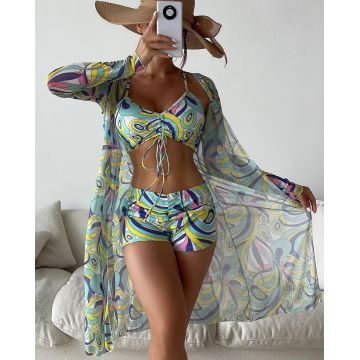 Set 3 piese Costum de baie si tunica Americano Paun