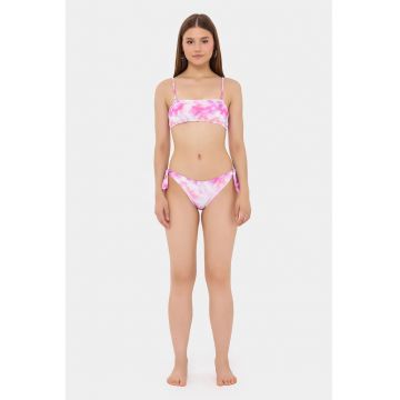 Set bikini -  bandeau cu legaturi laterale - roz - textil