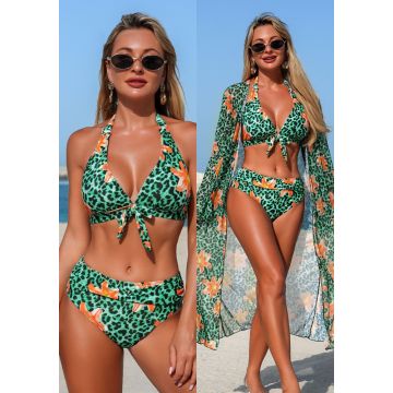 Costum de Baie 2 Piese cu Tunica,  print, sutien și slip clasic Capri Verde