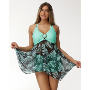 Costum de baie cu rochita si pantalon scurt Verde Mentos
