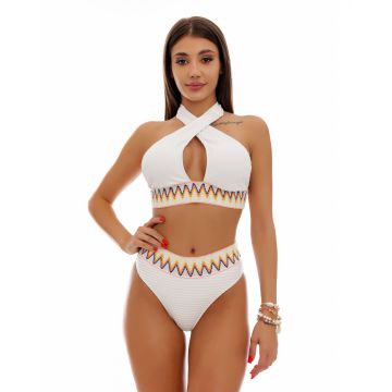 Costum de baie cu slip brazilian si talie inalta Herper Alb