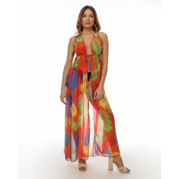 Rochie vara de plaja material vaporos Plaja Look Orange